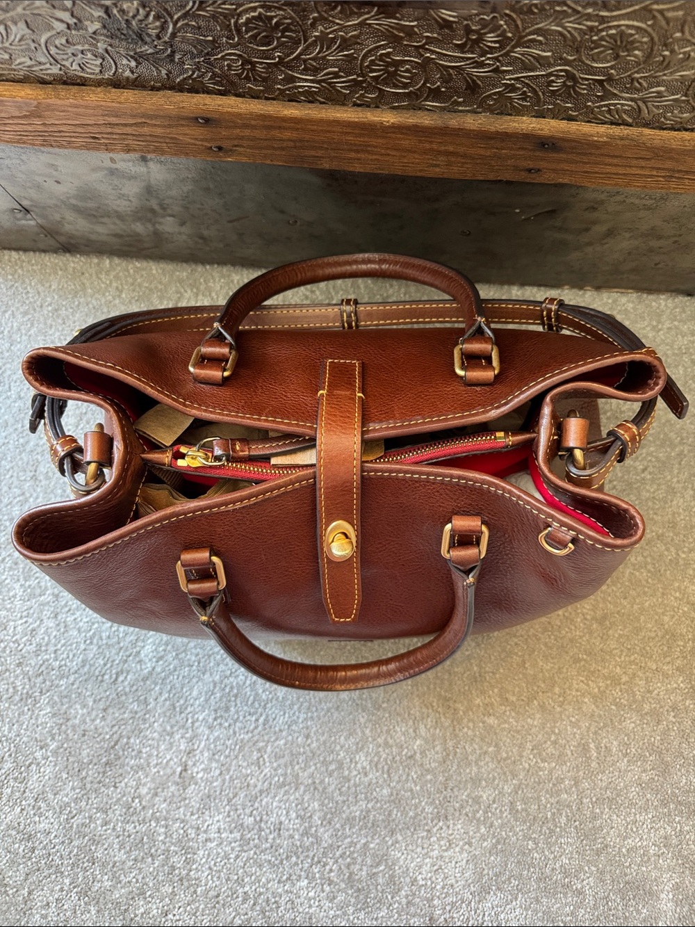 Dooney & Bourke Florentine Perry Satchel in Chestnut - Picture 11 of 16